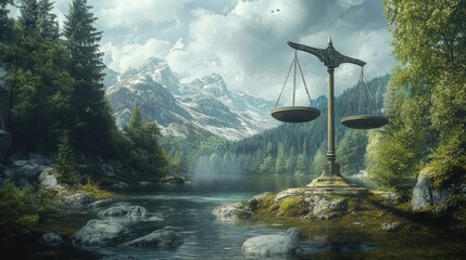 Enigmatic balance of justice in nature's serenity - conceptual art