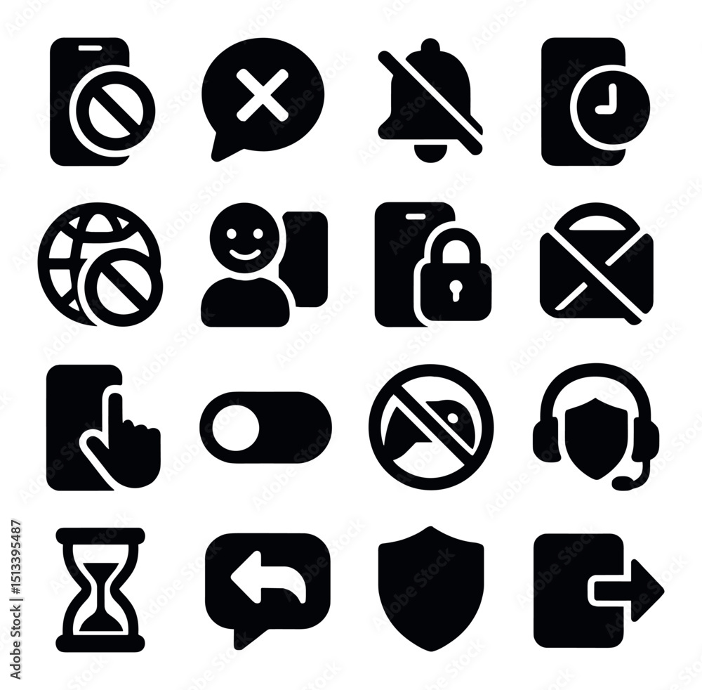 Poster silhouette icon collection: flat style communication and notification symbols set
