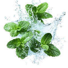 Refreshing Mint Leaves Splashing in Water on Black Background for Natural Freshness