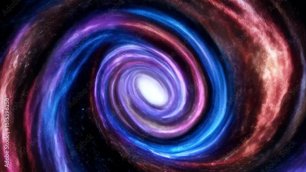 Poster dramatic space scene displaying a cosmic galaxy with bright glowing core and swirling nebulae in a v