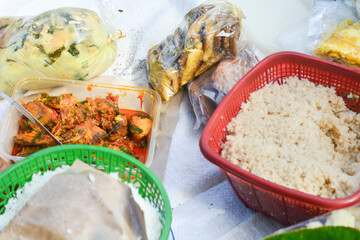 Some Indonesian foods served during the rice harvest event