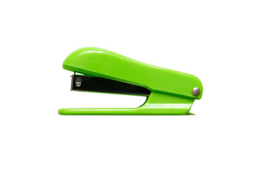 Green office stapler isolated on a transparent background, png