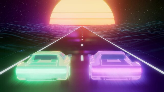 80s Arcade Video Game - Retrowave Synthwave 3D gaming overlay Loop Animation