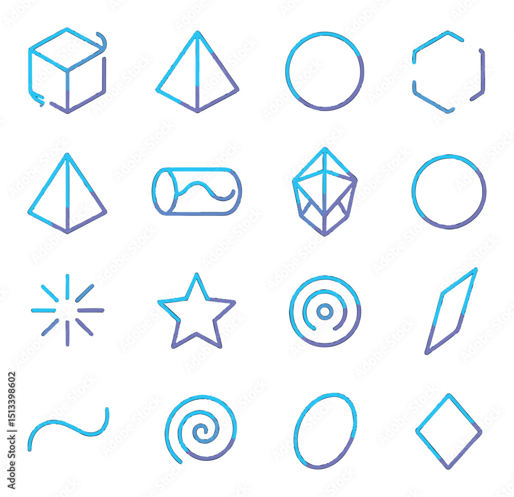 Poster geometric shapes linear icon collection with abstract, design elements for creativity