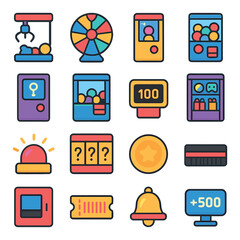 Obraz premium Arcade game icon collection in flat style. gaming symbols and entertainment graphics