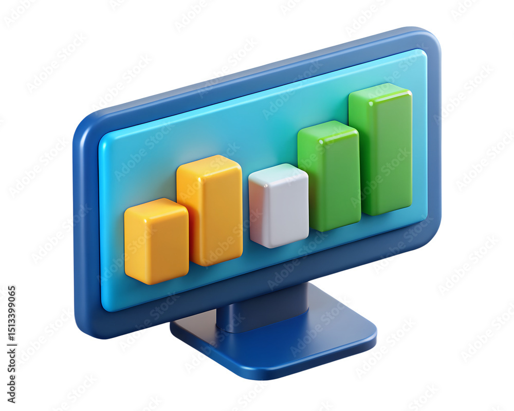 Aufkleber 3d rendering of a computer screen displaying a colorful bar graph representing financial growth and business data analysis