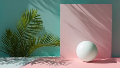 Obraz premium Pastel Geometric Scene with Palm