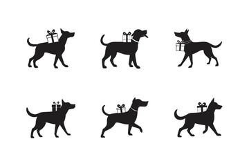 dog carrying a gift in its mouth silhouette vector