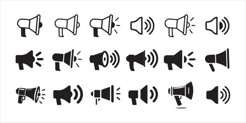 Megaphone in Speech Bubbles – Black Talk Alert Icons Set