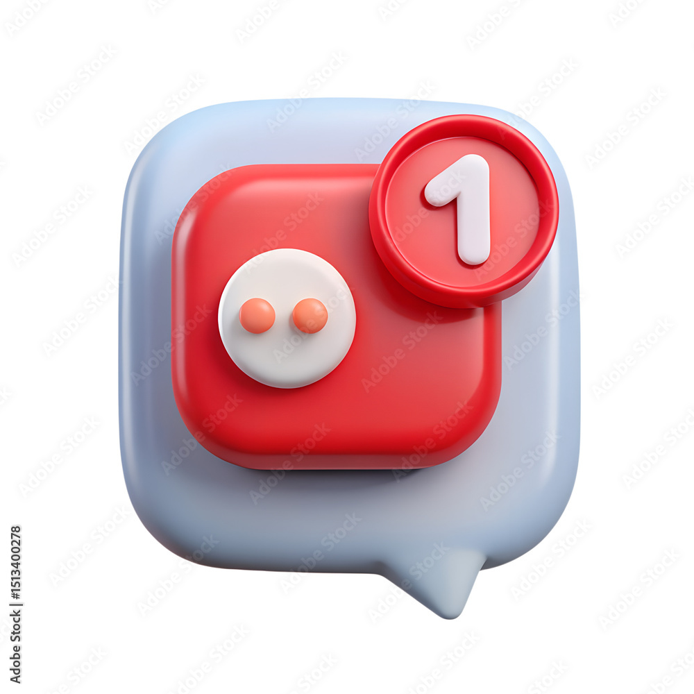 Poster a vibrant 3d rendering of a notification icon in a plastic-style appearance with a red number one sy
