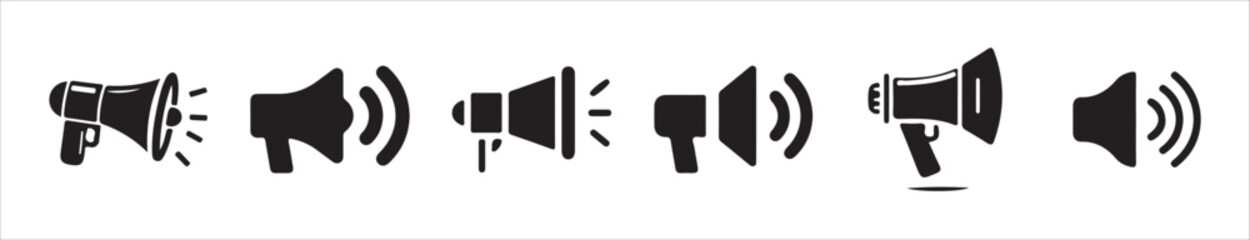 Megaphone Icons in Circle – Round Speaker Vector Elements