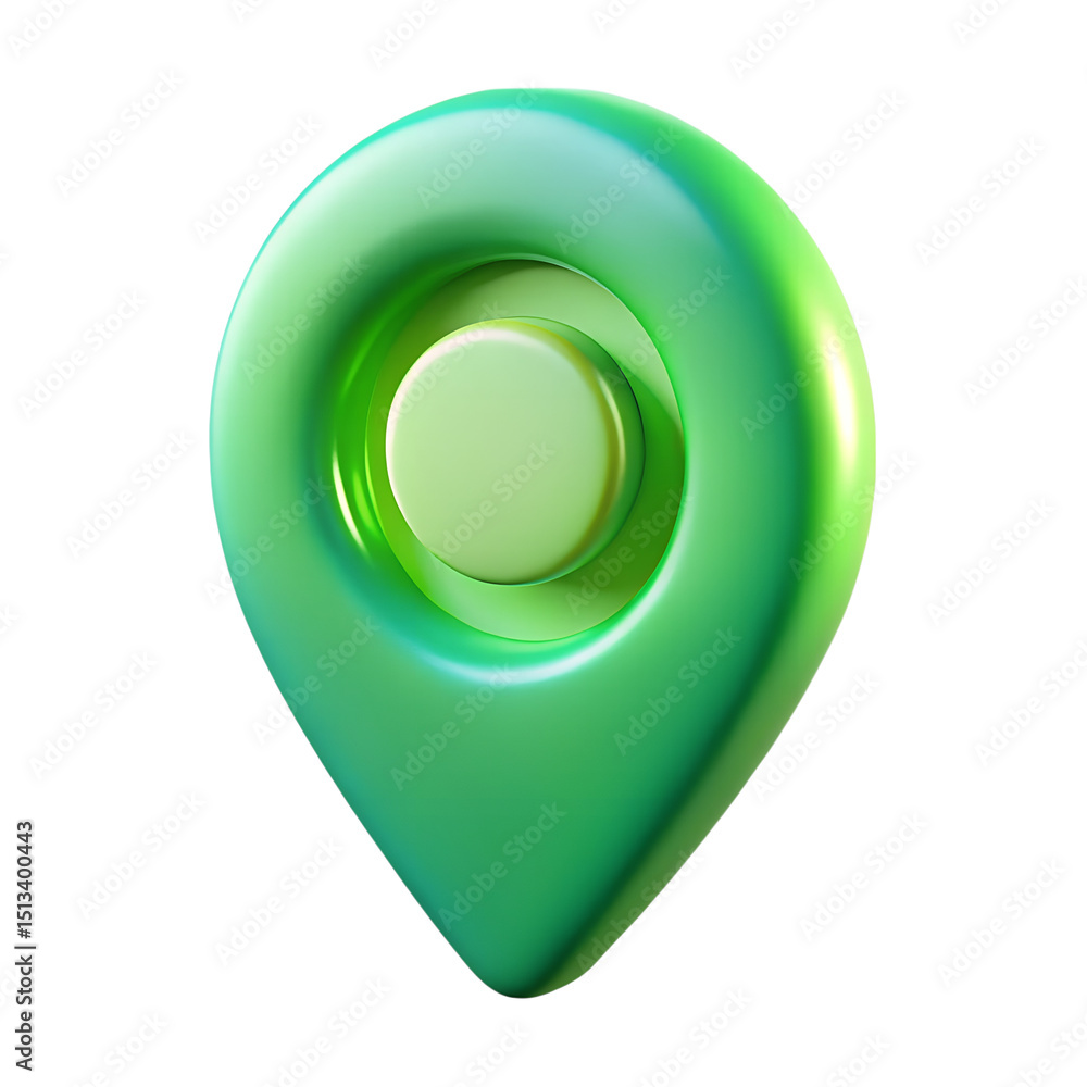 Poster a vibrant green 3d rendering of a location pin in a plastic-style design isolated on a black backgro
