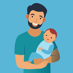 Father Holding Baby Son Newborn Parenting Vector Illustration