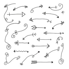 Abstract Hand Drawn Arrow Silhouettes Vector with Doodle Freehand Sketches Organic Curving Playful Whimsical Shapes Expressive Conceptual Minimalist Design