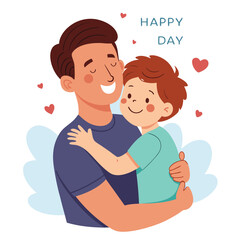 Fototapeta premium Father Hugging Son Happy Father's Day Love Vector Illustration