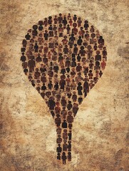 A diverse crowd forms a unique shape, symbolizing unity and growth in a textured, vintage style design.