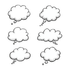Comic Style and Abstract Thought Clouds Doodle and Sketch Speech Bubble Clouds Minimalist Hand Drawn Vector Elements for Creative Communication Design