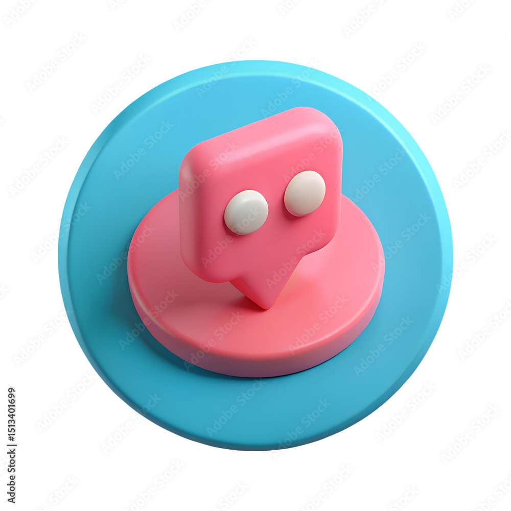 Poster vibrant 3d rendering of a chat bubble icon in pink and blue on a black background creating a modern 