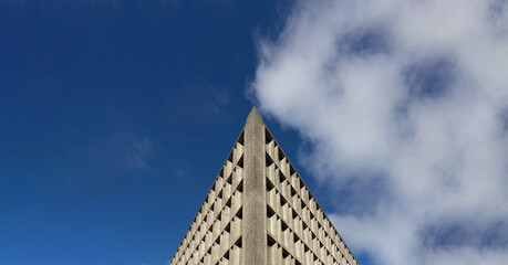 Fototapeta premium Low Angle Symmetrical View of Oslo Health Council Building in Brutalist Style
