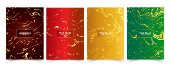 Modern red and gold cover, frame design set. Creative premium abstract with marble texture (crack) background. Luxury vector collection for invitation, brochure template, layout a4, luxe booklet