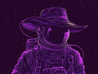 Cosmic Cowboy: An astronaut dons a cowboy hat amidst a star-filled cosmic backdrop, blending space and frontier.