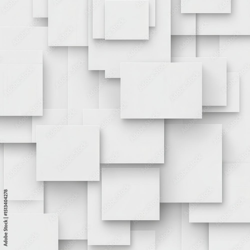 Poster modern white and light grey square overlapped pattern on background with shadow. white background. m