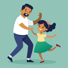 Latino Dad Dancing with Daughter Vector Illustration