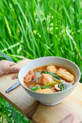 Seblak is a spicy culinary dish from West Java containing crackers and various aci with the main spice kencur.