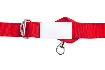 Vibrant Red Lanyard with Blank White ID Tag on Black Background for Events and Identification
