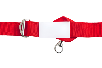 Vibrant Red Lanyard with Blank White ID Tag on Black Background for Events and Identification