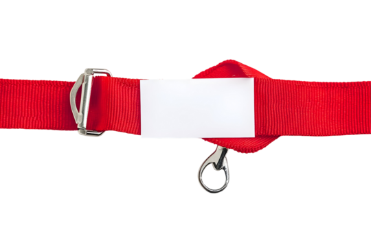 Vibrant Red Lanyard with Blank White ID Tag on Black Background for Events and Identification