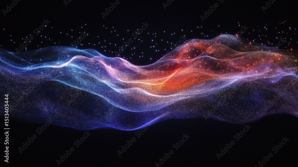 Poster abstract glowing galaxy with colorful light waves and sparkling stars. outer space and astronomy con