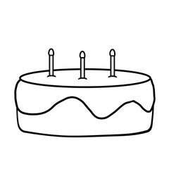 hand drawn doodle illustration of a cake with three candles