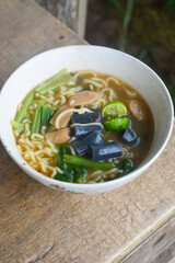 Seblak is a spicy culinary dish from West Java containing crackers and various aci with the main spice kencur.