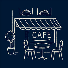 Naklejka premium French vintage coffee shop sketch, old street cafe illustration, vacation t shirt design, vintage street cafe illustration with typography, old American street cafe artwork for t-shirt