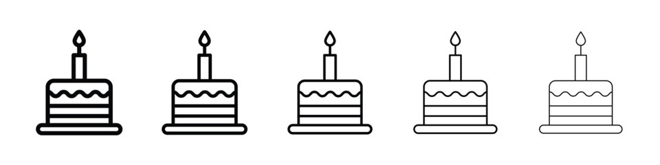 Cake birthday icon Outline and flat style designs
