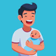 New Dad Crying Happy Tears with Newborn Vector Illustration