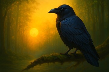 Rabe bei Sonnenuntergang