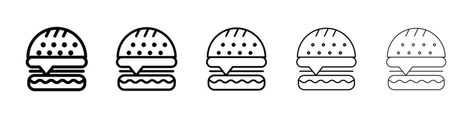 Cheese burger icon Outline and flat style designs