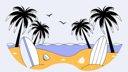 Obraz premium Embrace the Spring Equinox Tropical Beach Vibes, Surf's Up!