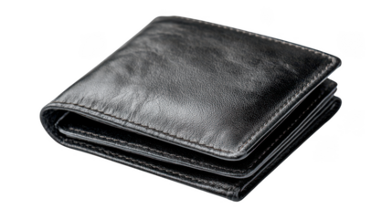 Black leather wallet isolated on transparent background, PNG
