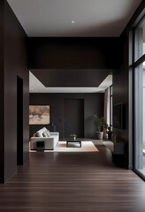 Living room interior in Mocha mousse tones, minimalist design hallway, home concept, sofa, modern house	
