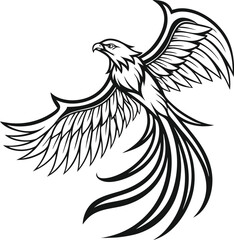 Hand-drawn vector illustration of an eagle or bird, perfect for a tattoo, art, or cartoon design featuring wings and feathers