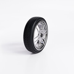3D render of sport car tire with realistic tread and alloy rim