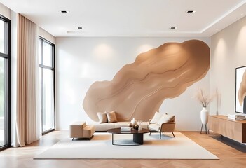 Modern interior design with Pantone 2025 Colour of the Year Mocha Mousse. Brown walls, accent colors of furniture and a well-lit room
