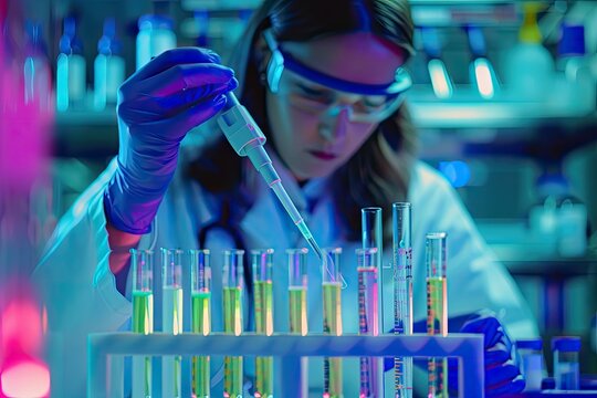 High Definition View of Medical Researcher Reviewing Clinical Trial Data in Laboratory