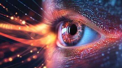 Digital eye wave lines representing the visualization of eye movement tracking in technology interfaces