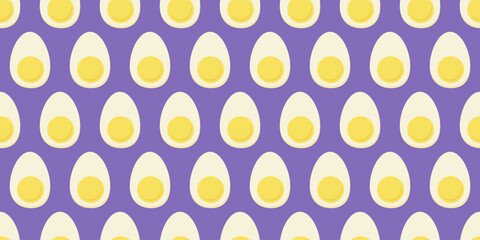 Half a boiled egg on blue seamless pattern. 