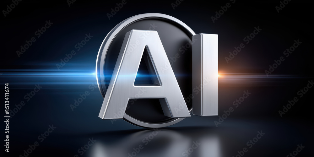 Poster artificial intelligence concept with shiny metallic letters ai in dark background showing technology