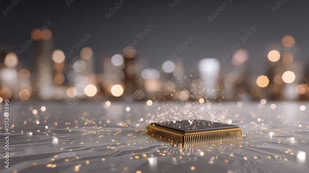 Poster microchip with glowing lights on circuit board showing api integration concept for advanced technolo